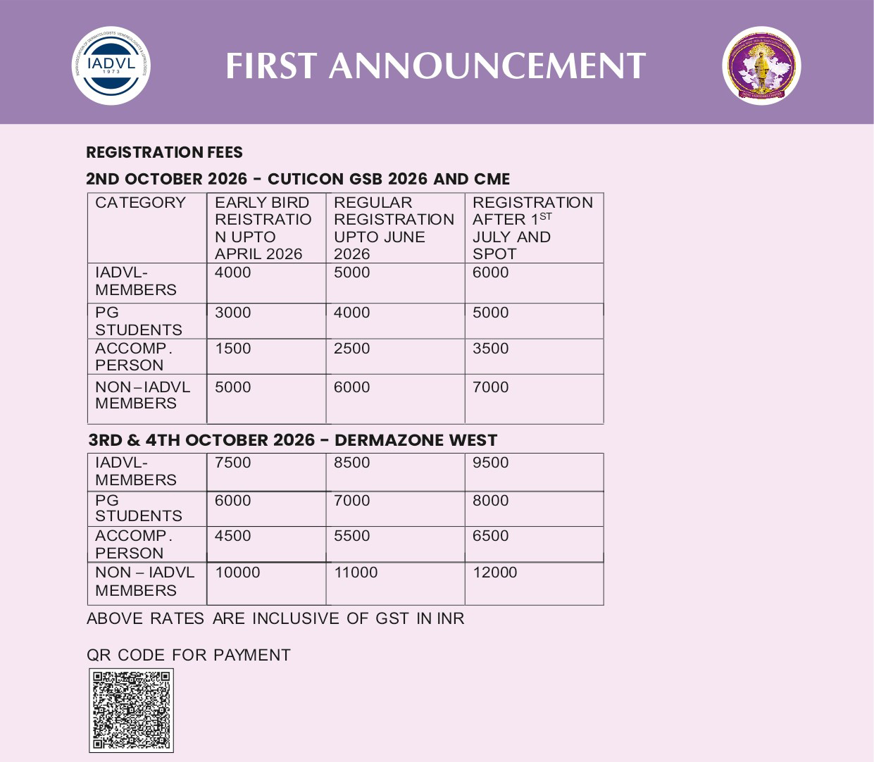 Registration Fees — DERMAZONE WEST 2026 & 52nd CUTICON GUJARAT